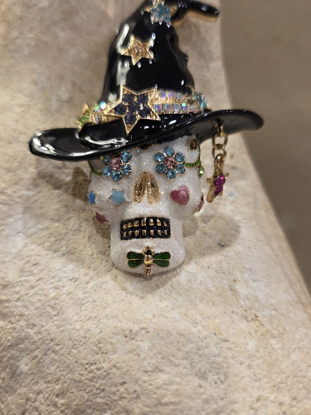 Kirks Folly Multicolor Witch Hat Skull Halloween Brooch